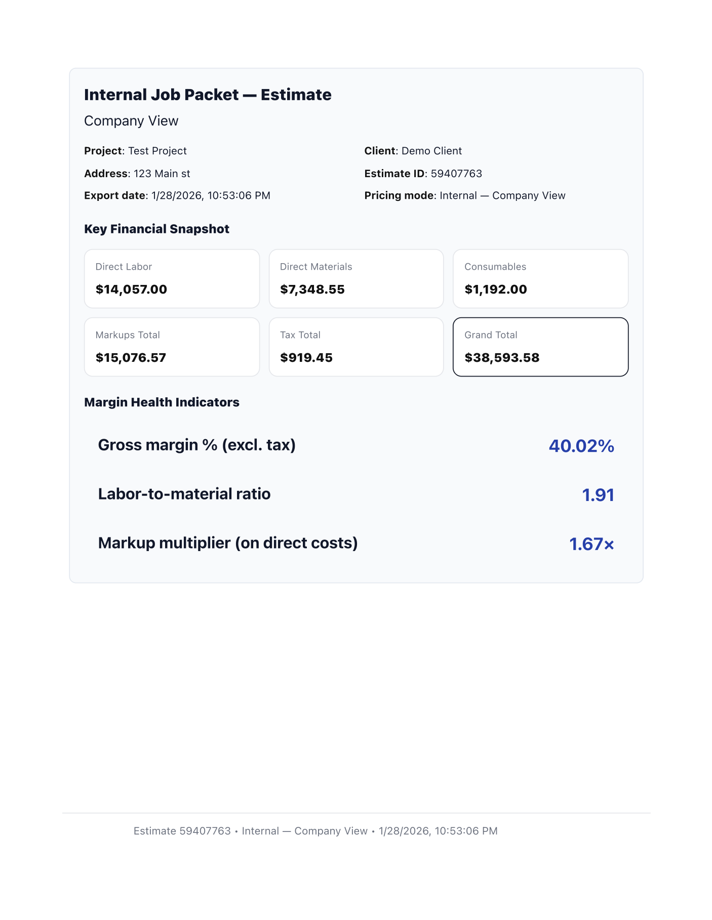 Company View export preview