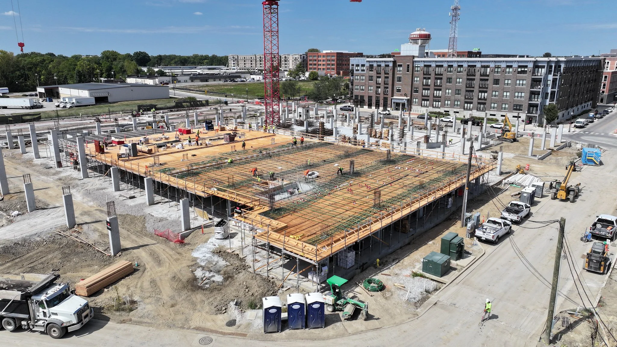 Construction site with cranes and large-scale development
