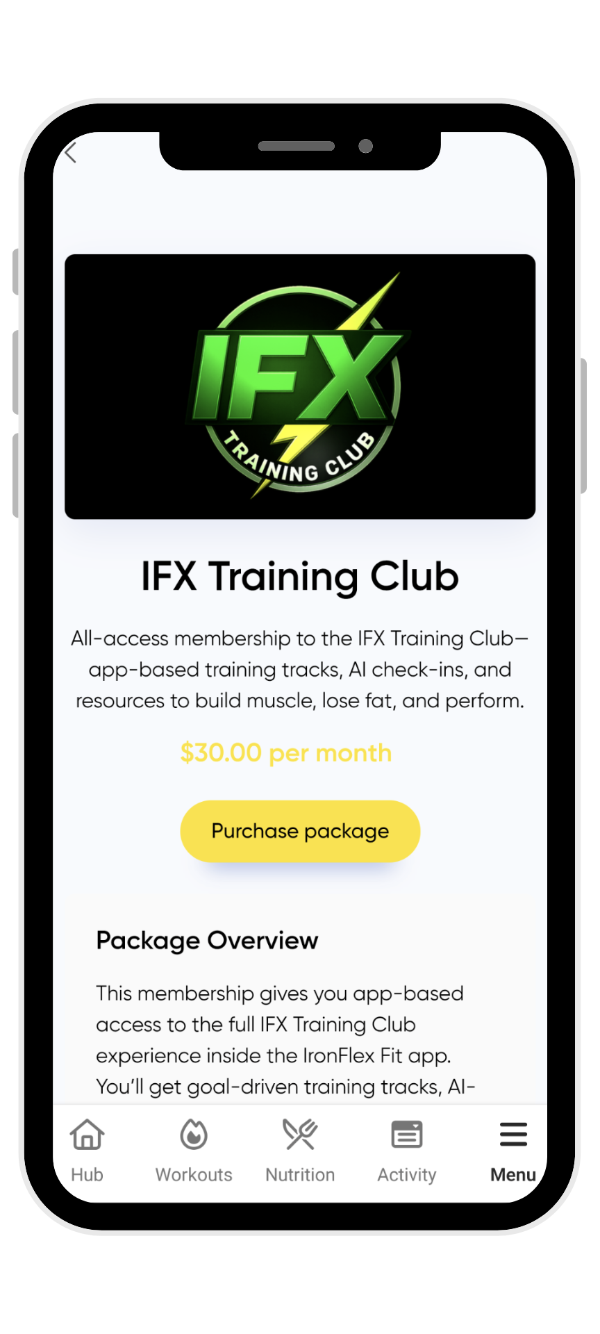IFX Training Club inside the IFX Fit App