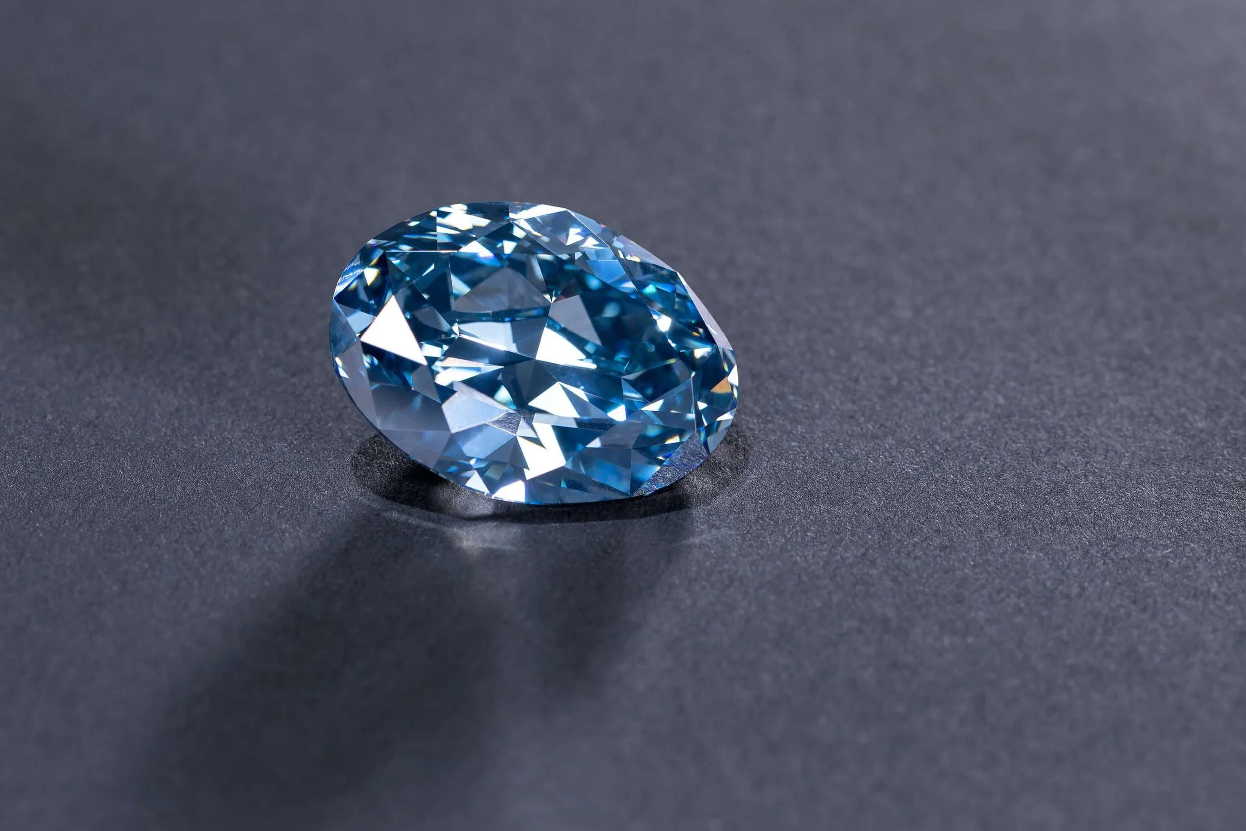 A rare natural blue diamond shown in close detail