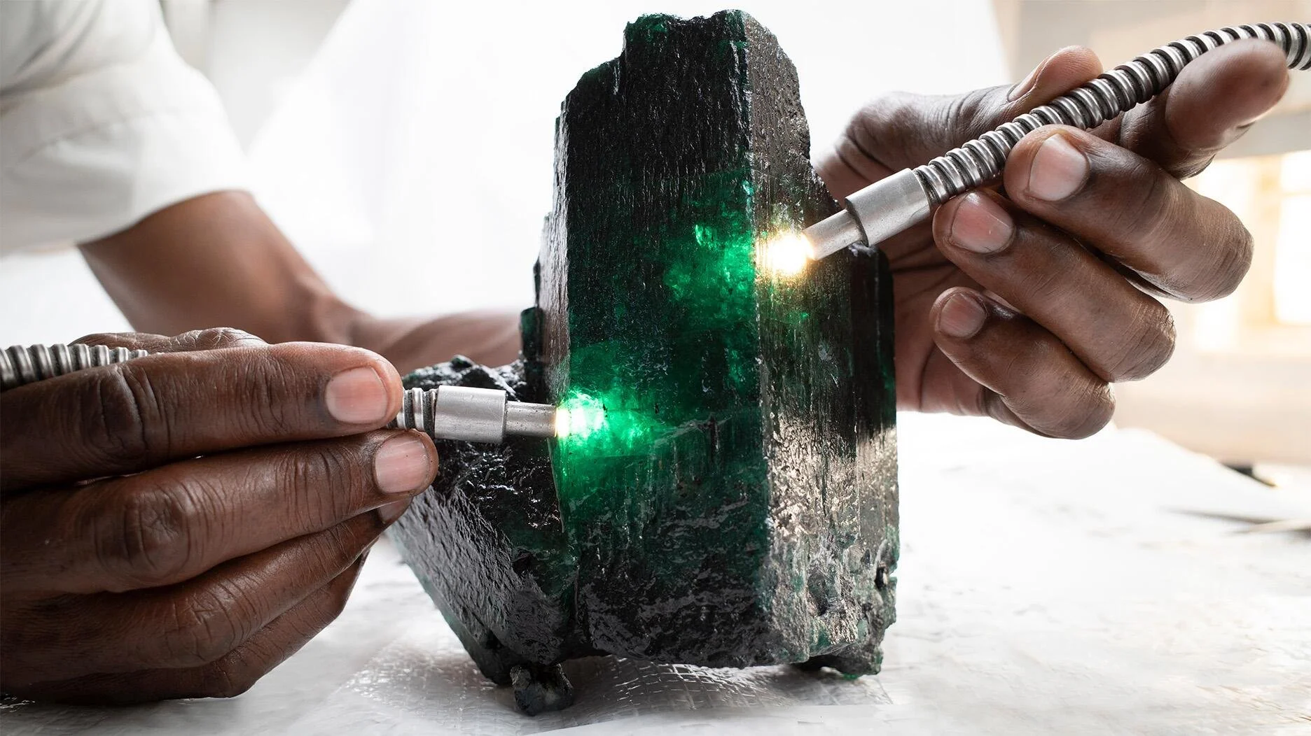 Natural emerald in an editorial gemstone study