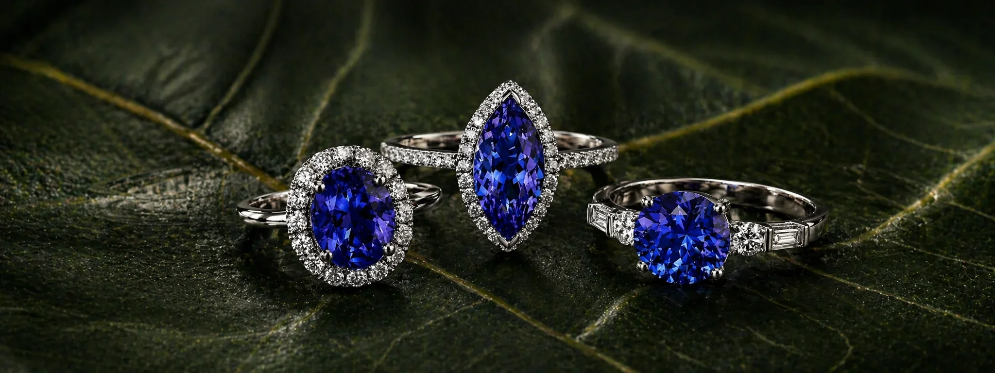 Violet-blue tanzanite gemstone shown in close detail