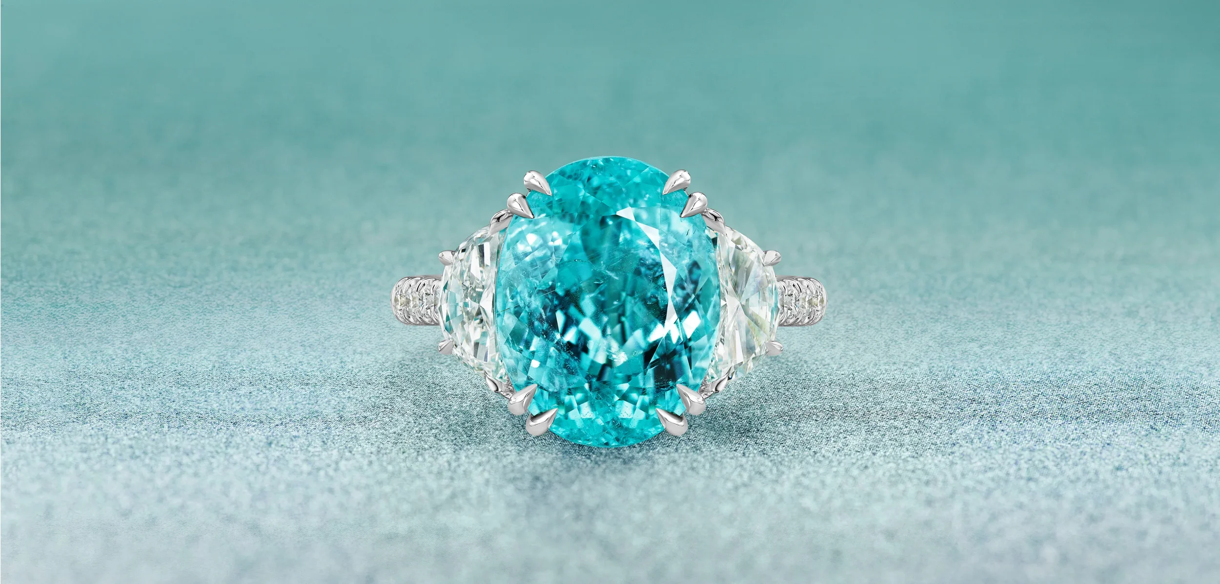 Vivid blue-green Paraiba tourmaline in close detail