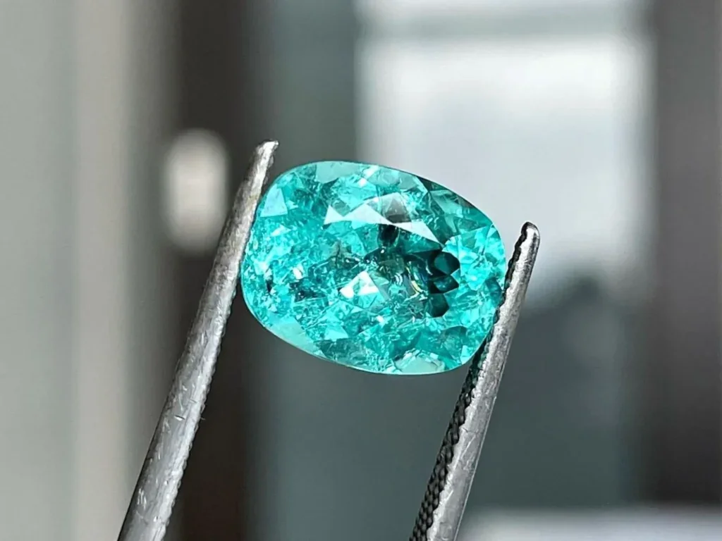 Faceted Paraiba tourmaline showing vivid blue-green colour