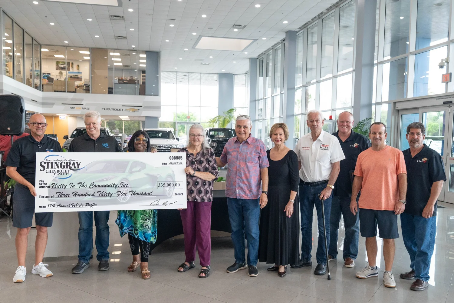 Stingray Chevrolet presents a $335,000 check to Unity in the Community