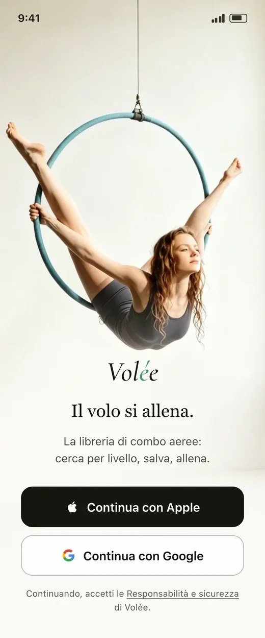 Volée, la schermata d’ingresso con il cerchio aereo