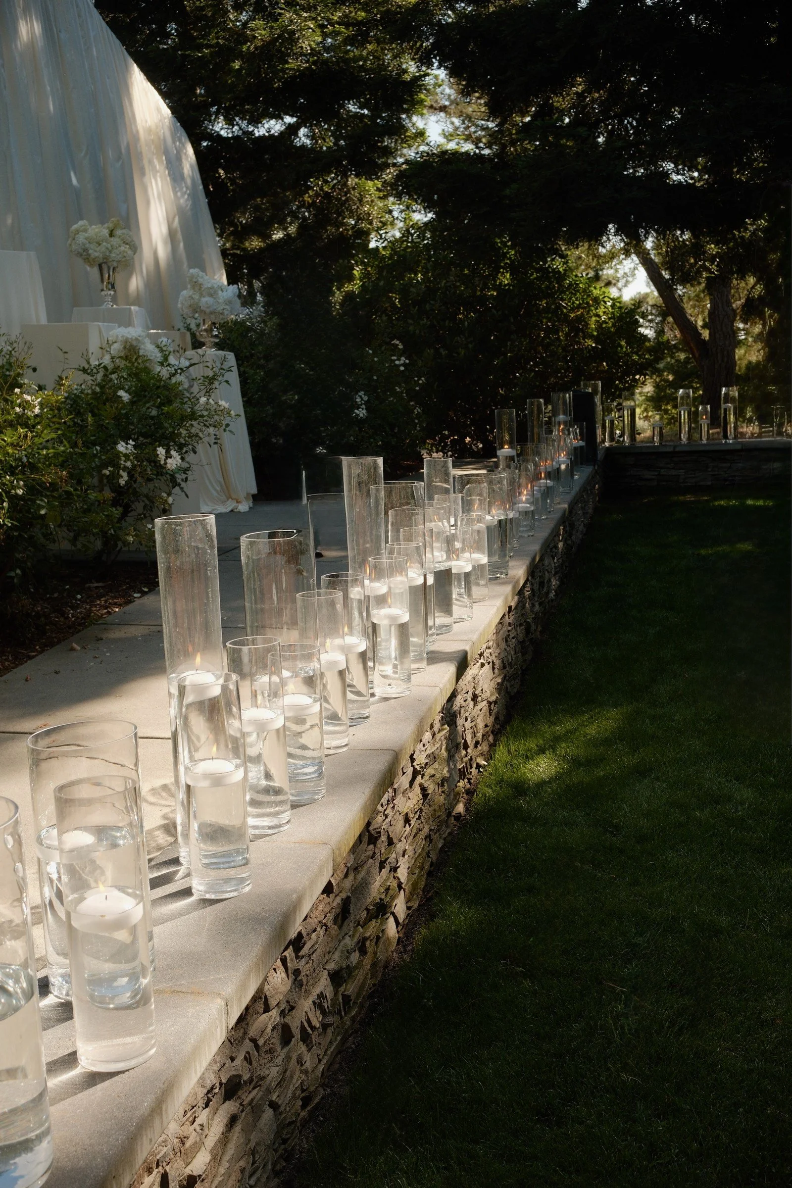 Long dinner table beneath the trees