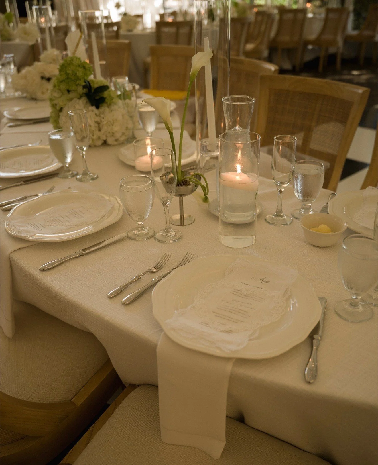White place setting and candleholders