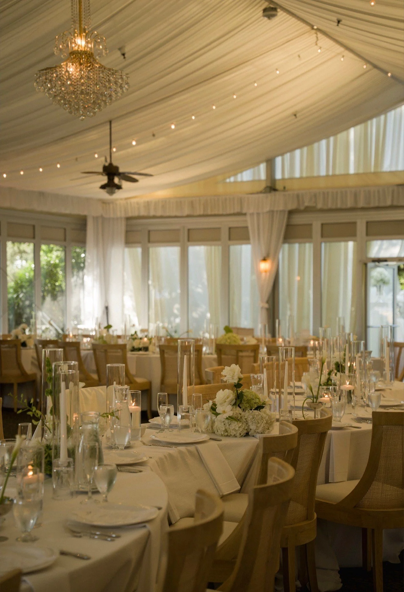 Reception room with soft ceiling draping