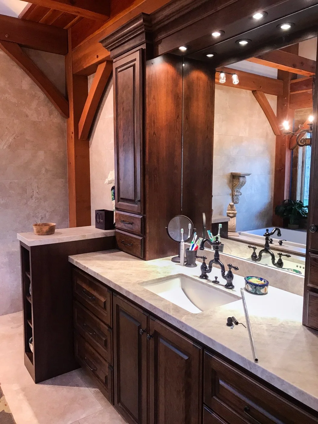 New vanity and lighting in a bathroom remodel