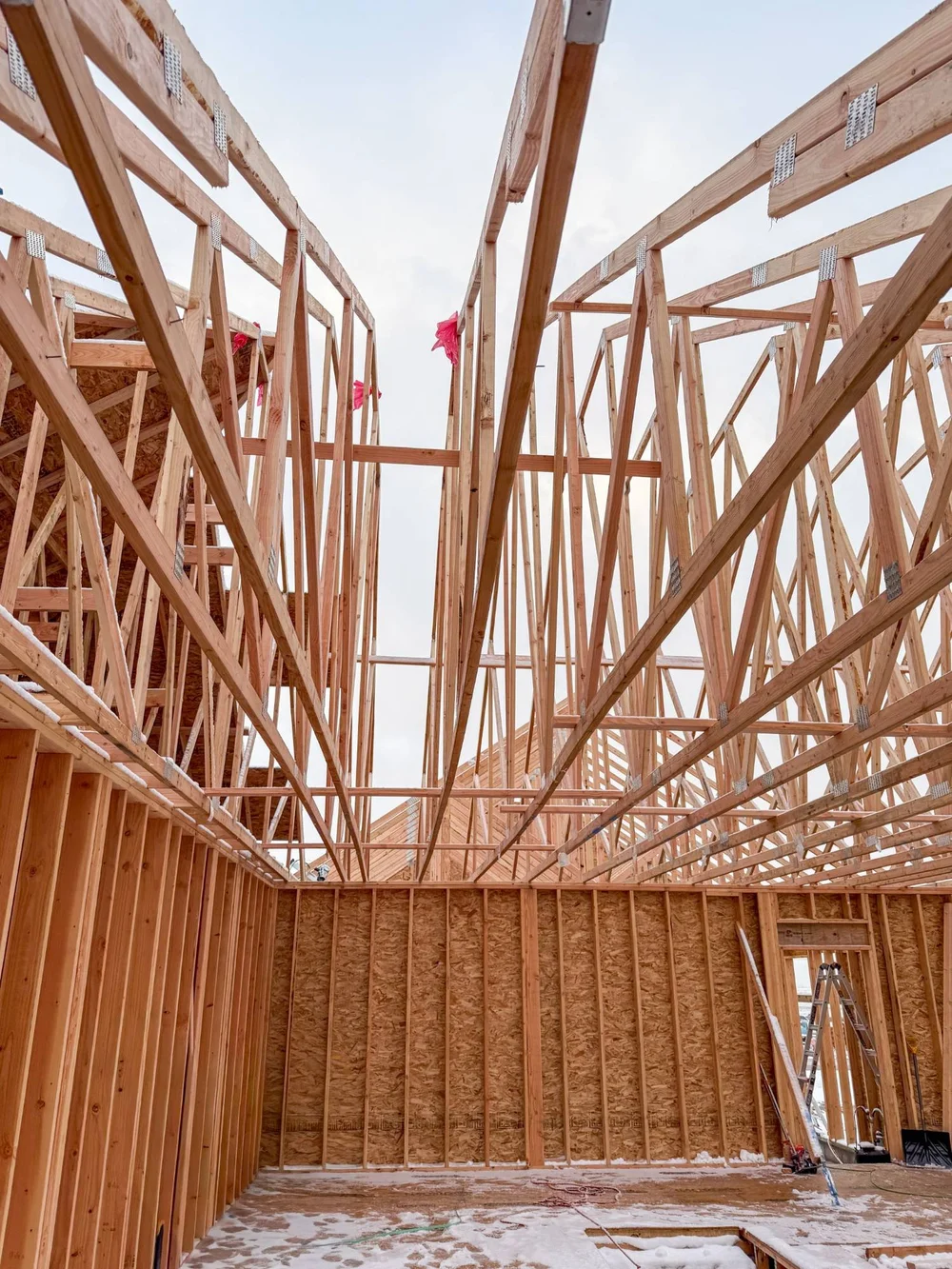 Roof trusses set and braced, Smithfield project by Corbridge Construction