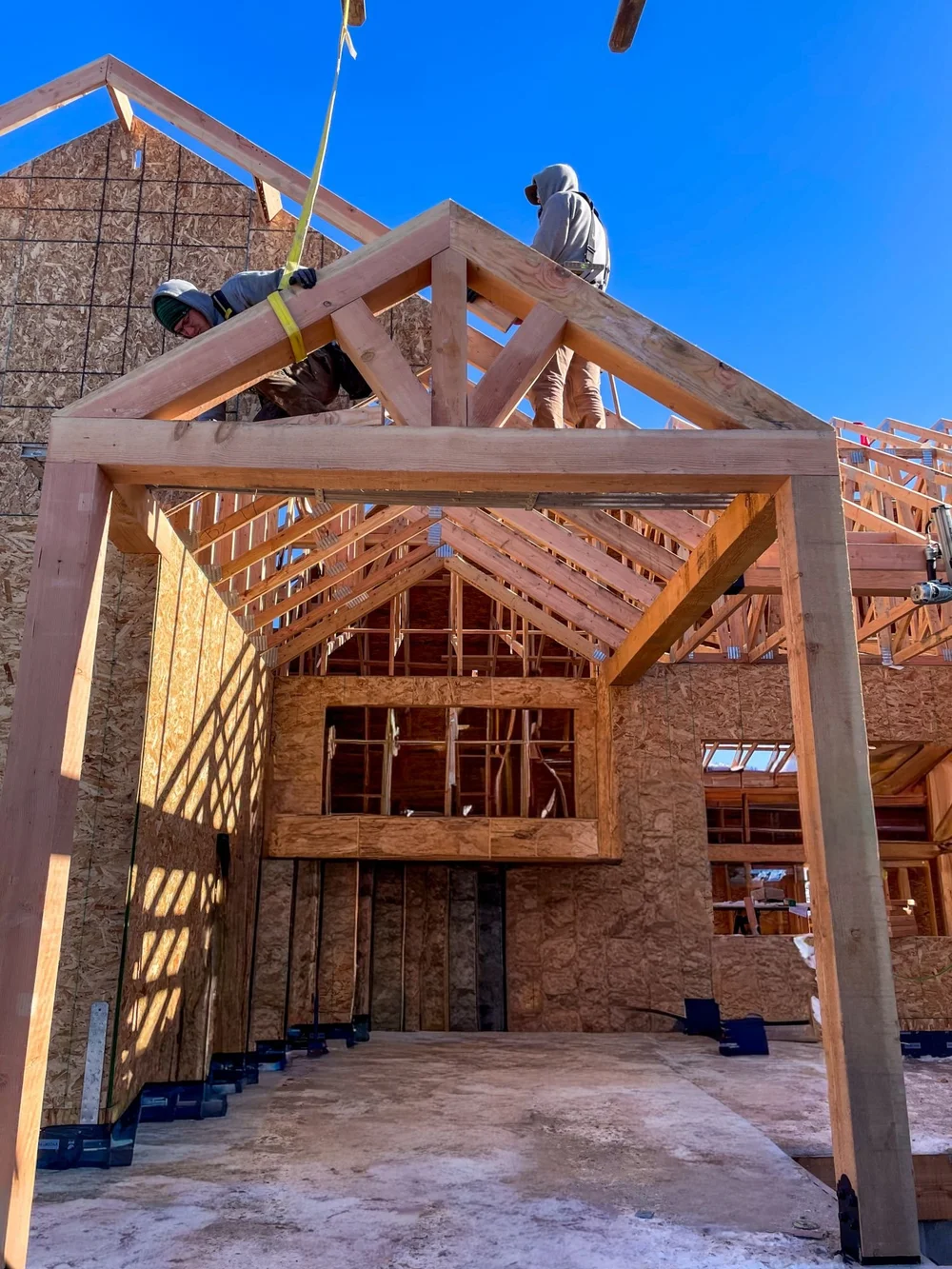 Setting the timber entry gable, Smithfield project by Corbridge Construction