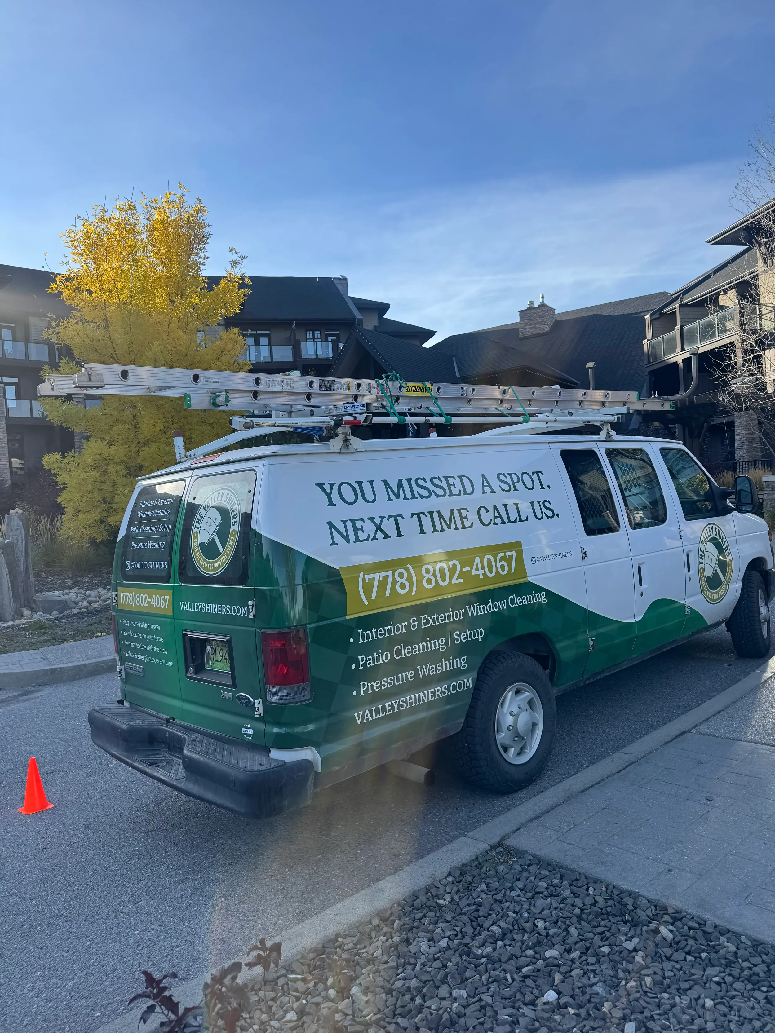 Valley Shiners onboard van water system supporting commercial window cleaning at an active resort