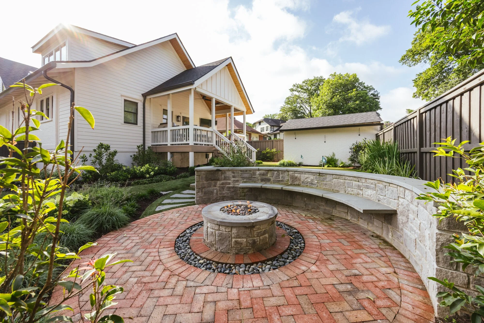 Circular brick fire terrace behind the Cherokee residence
