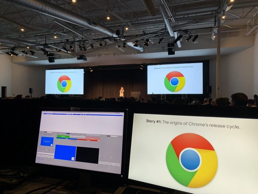 Google production environment with event staging and audience seating