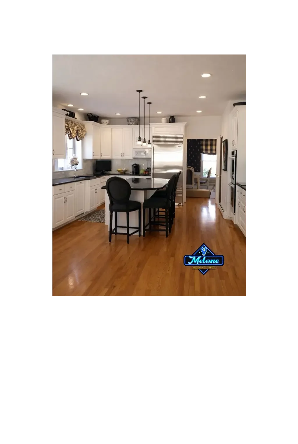 Kitchen electrical rewire completed in a North Providence, Rhode Island home with updated wiring, circuits, and modern lighting.