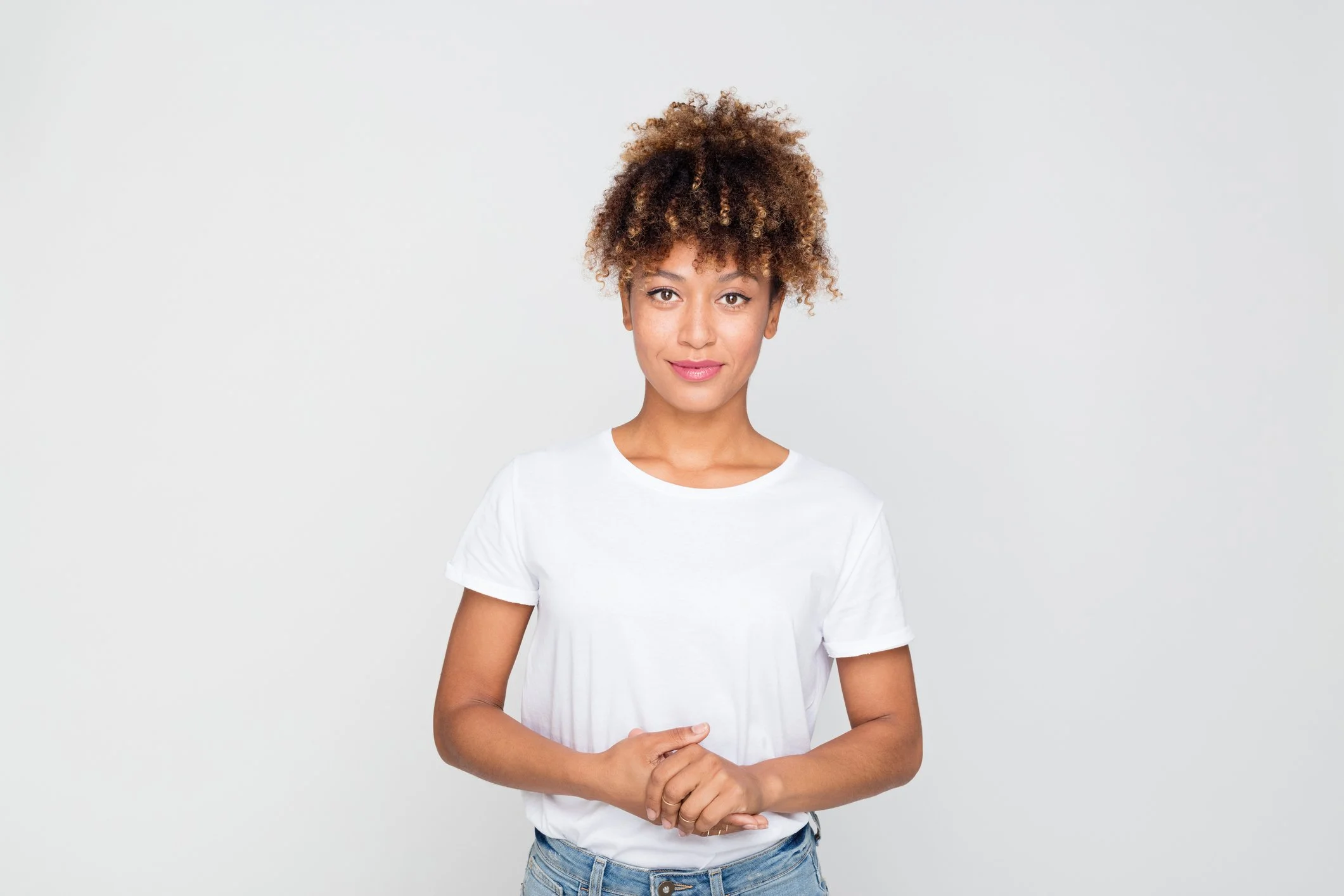 Woman in white shirt