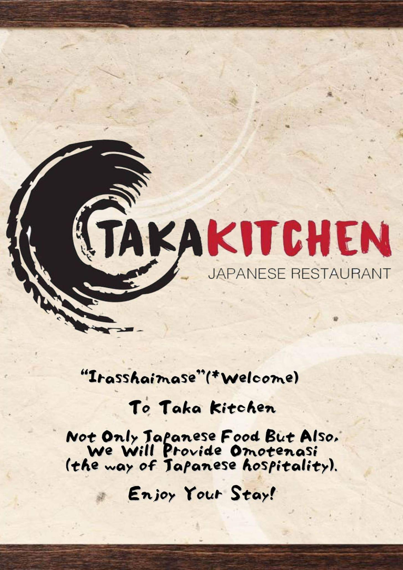 Taka Kitchen menu — Welcome