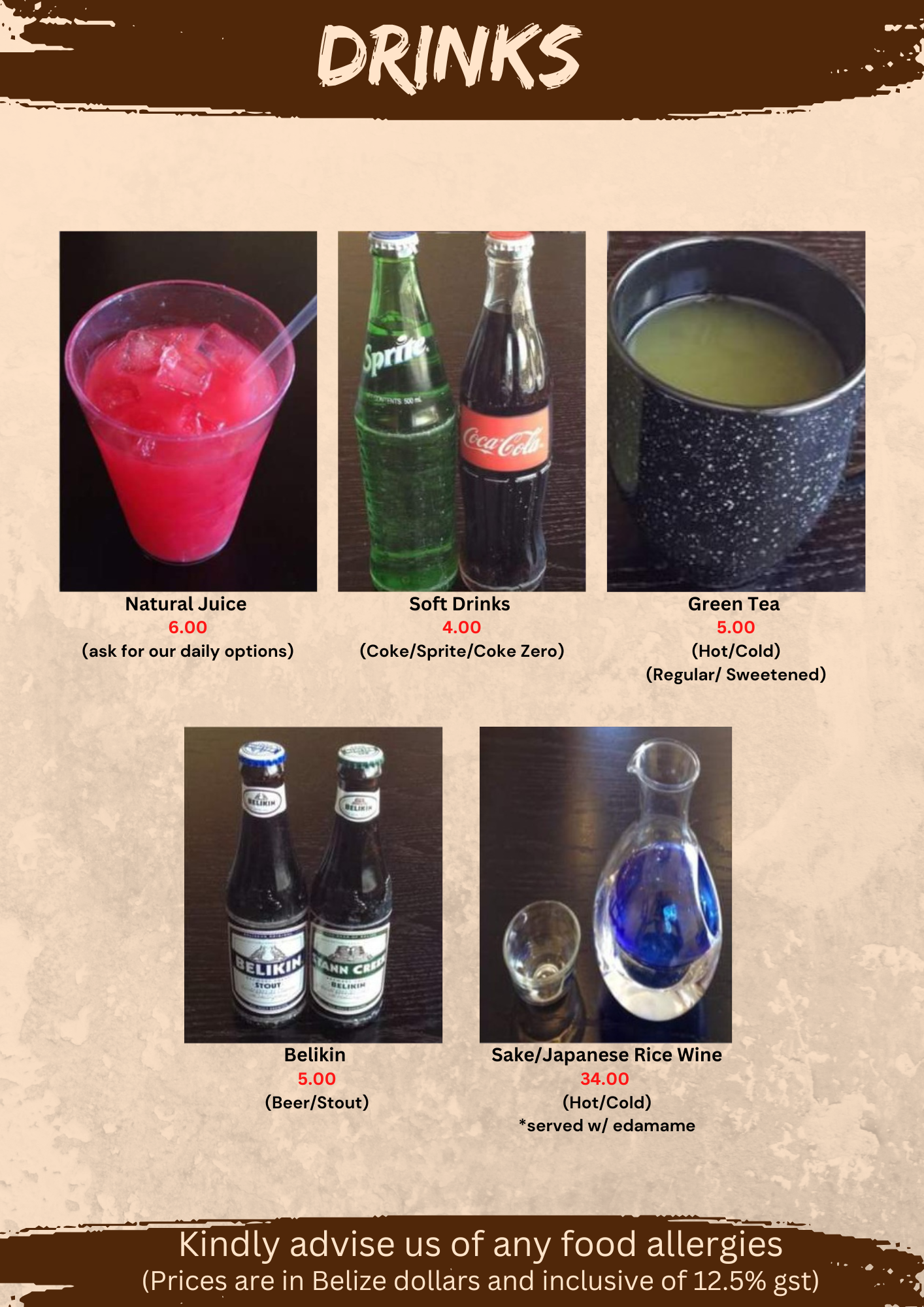 Taka Kitchen menu — Drinks