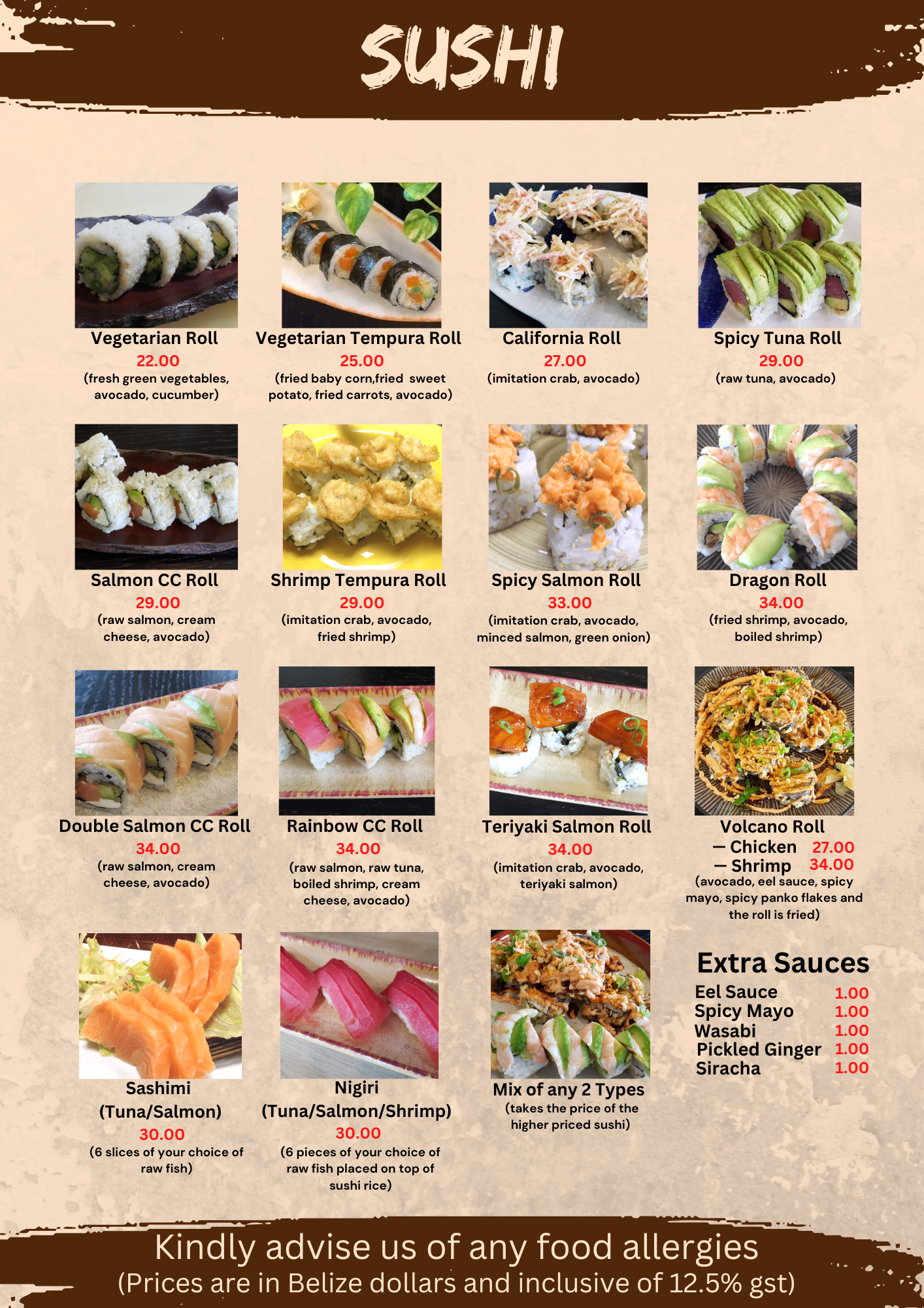 Taka Kitchen menu — Sushi