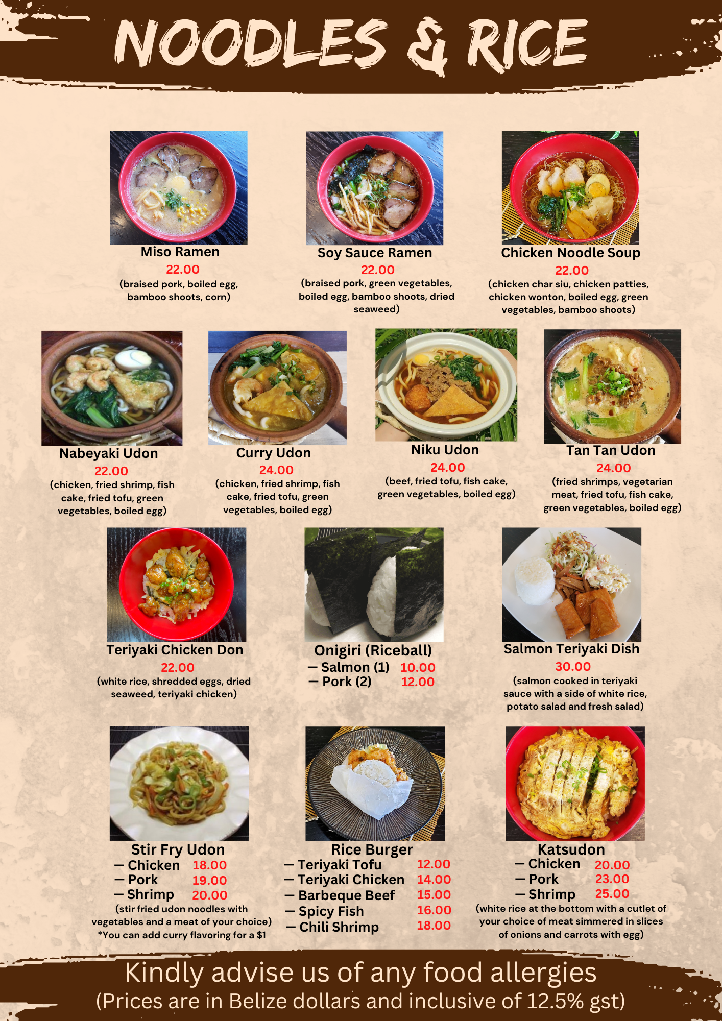 Taka Kitchen menu — Noodles & Rice