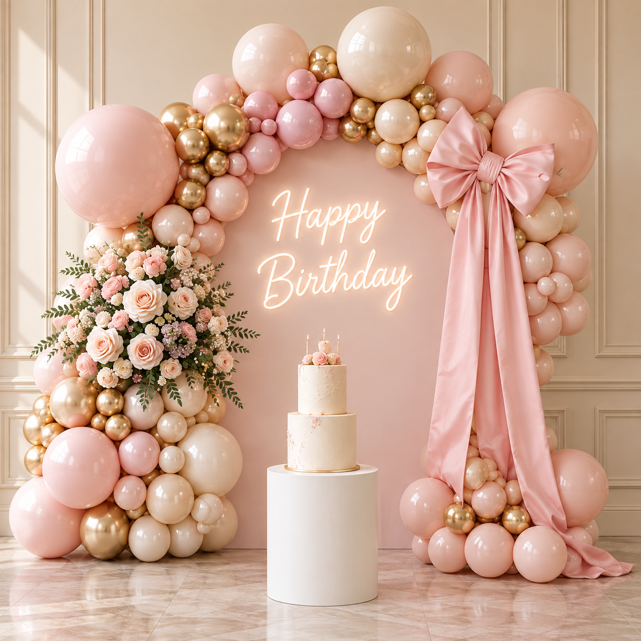 Blush birthday celebration installation