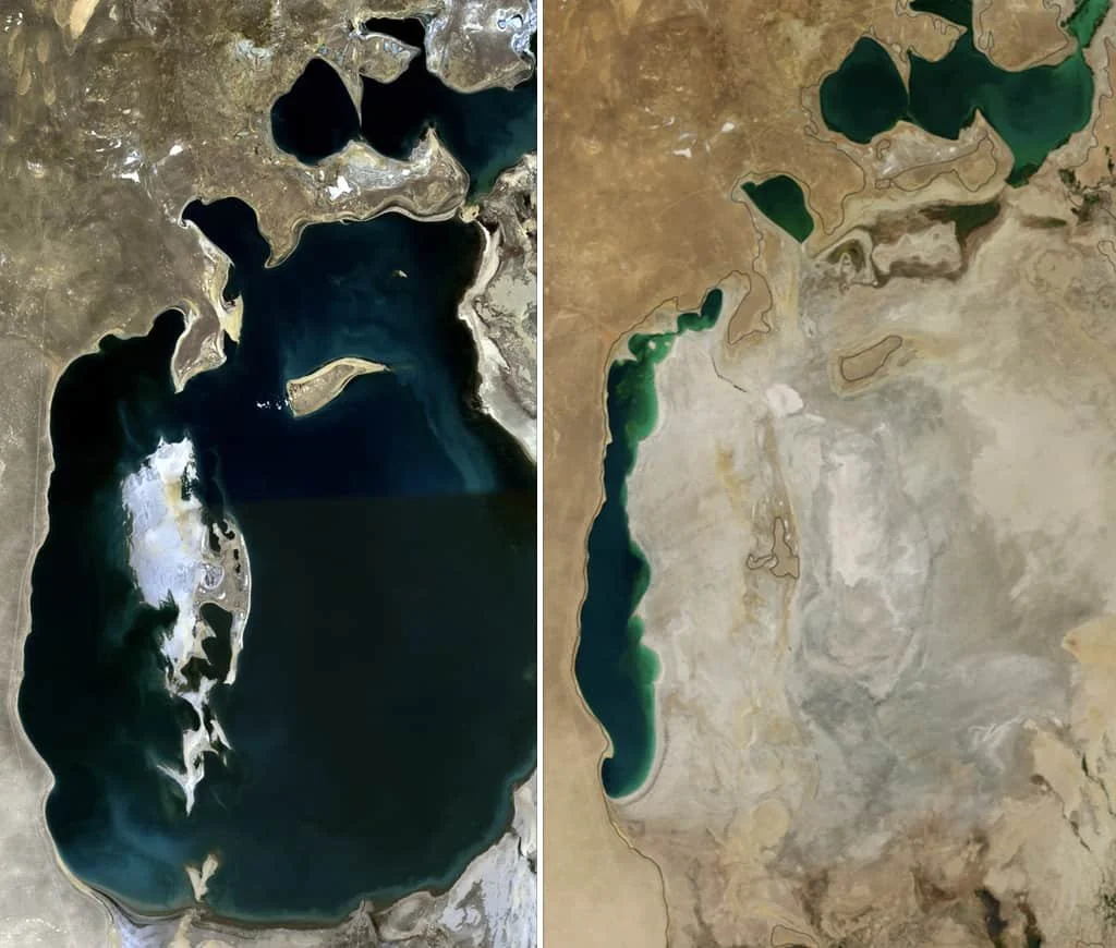 Aral Sea satellite comparison 1989 vs 2014