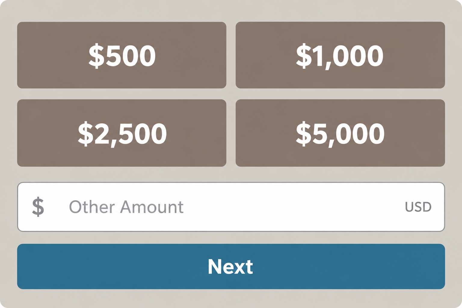 Sponsorship payment-form illustration showing $500, $1,000, $2,500, and $5,000