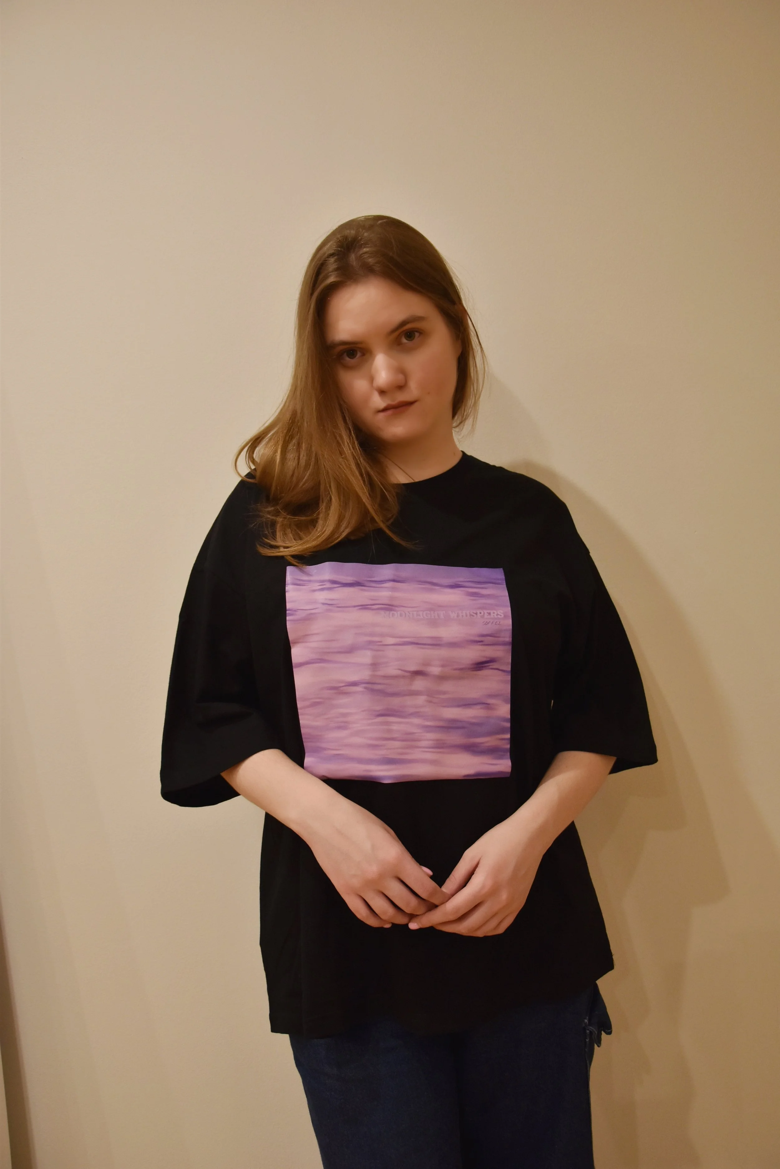 Moonlight Whispers T-shirt — Moonlight Art print (black, unisex)