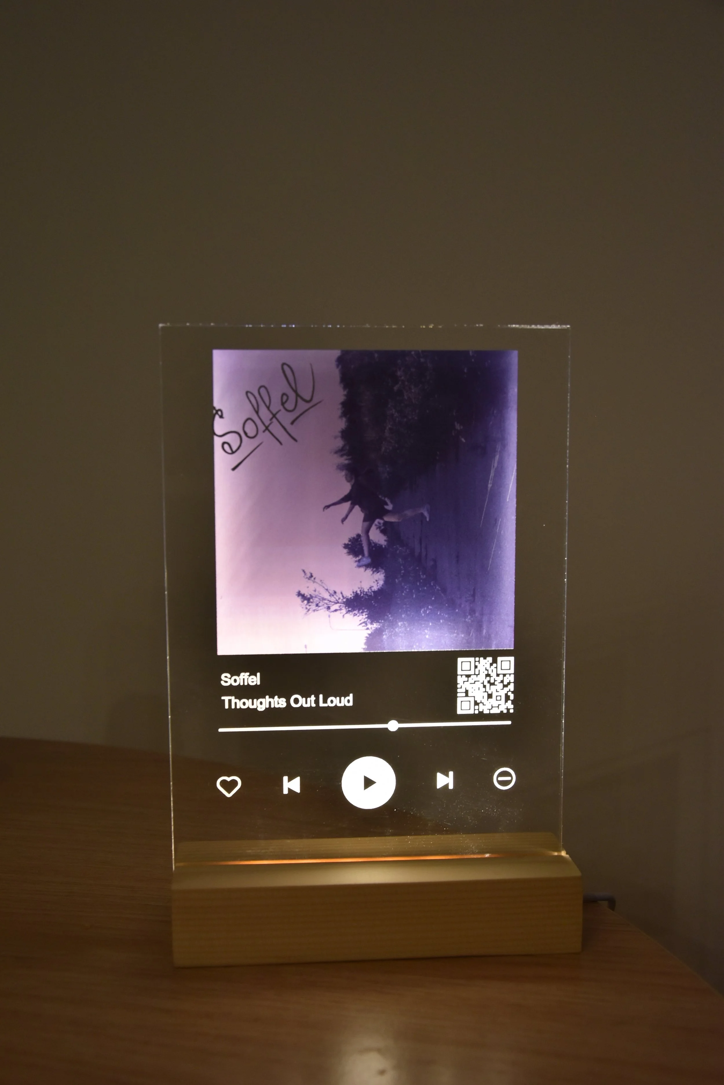 Moonlight Whispers Signed LED Music Panel — A5 acrylic with QR code