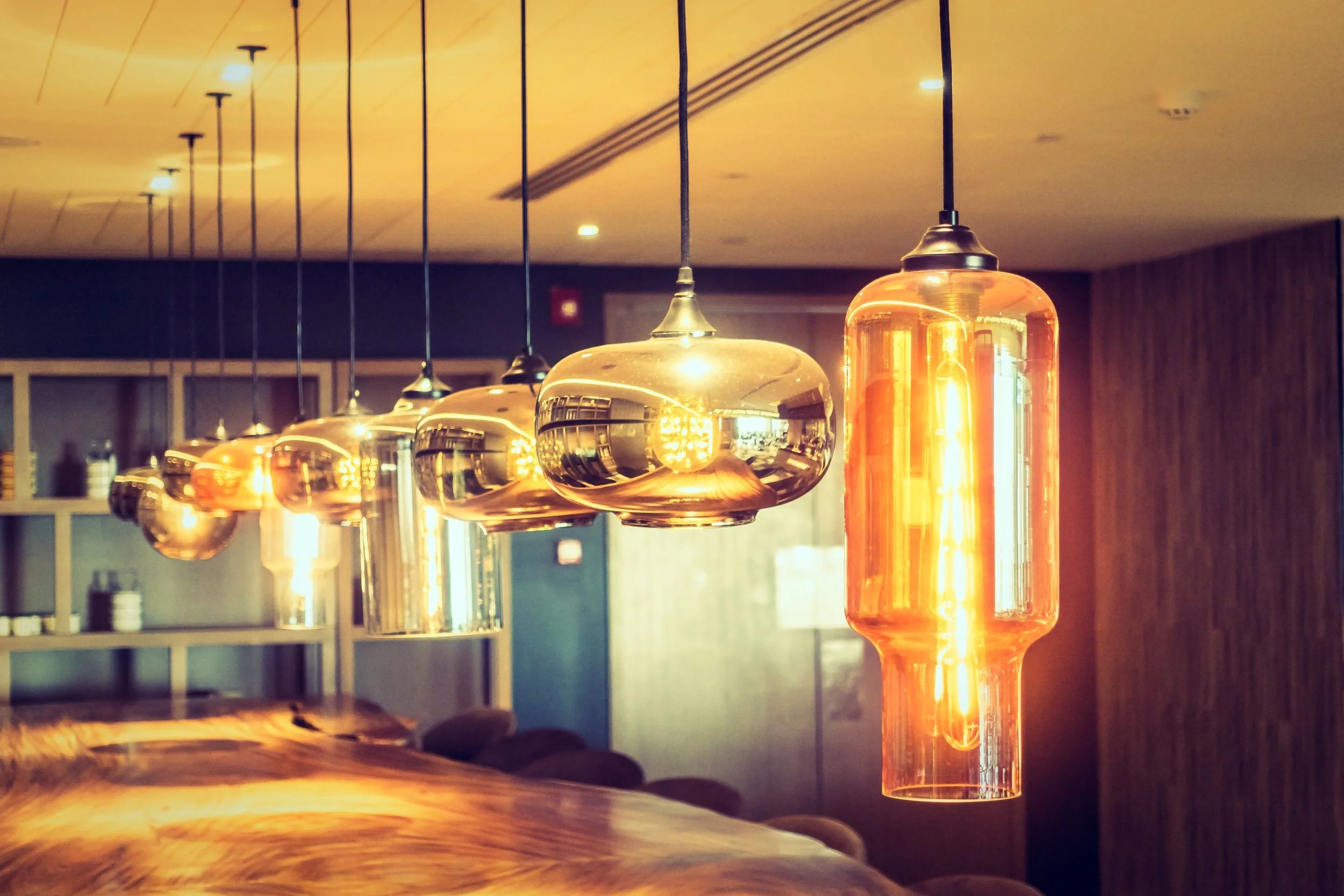 LED light bulbs in modern living room