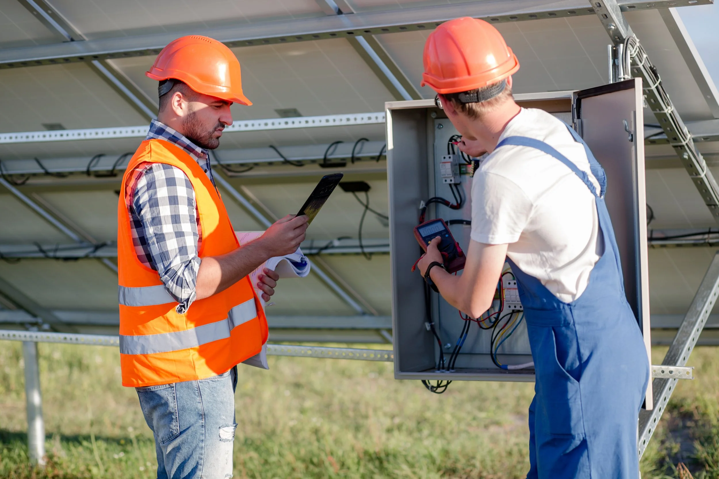 Technician performing home energy inspection