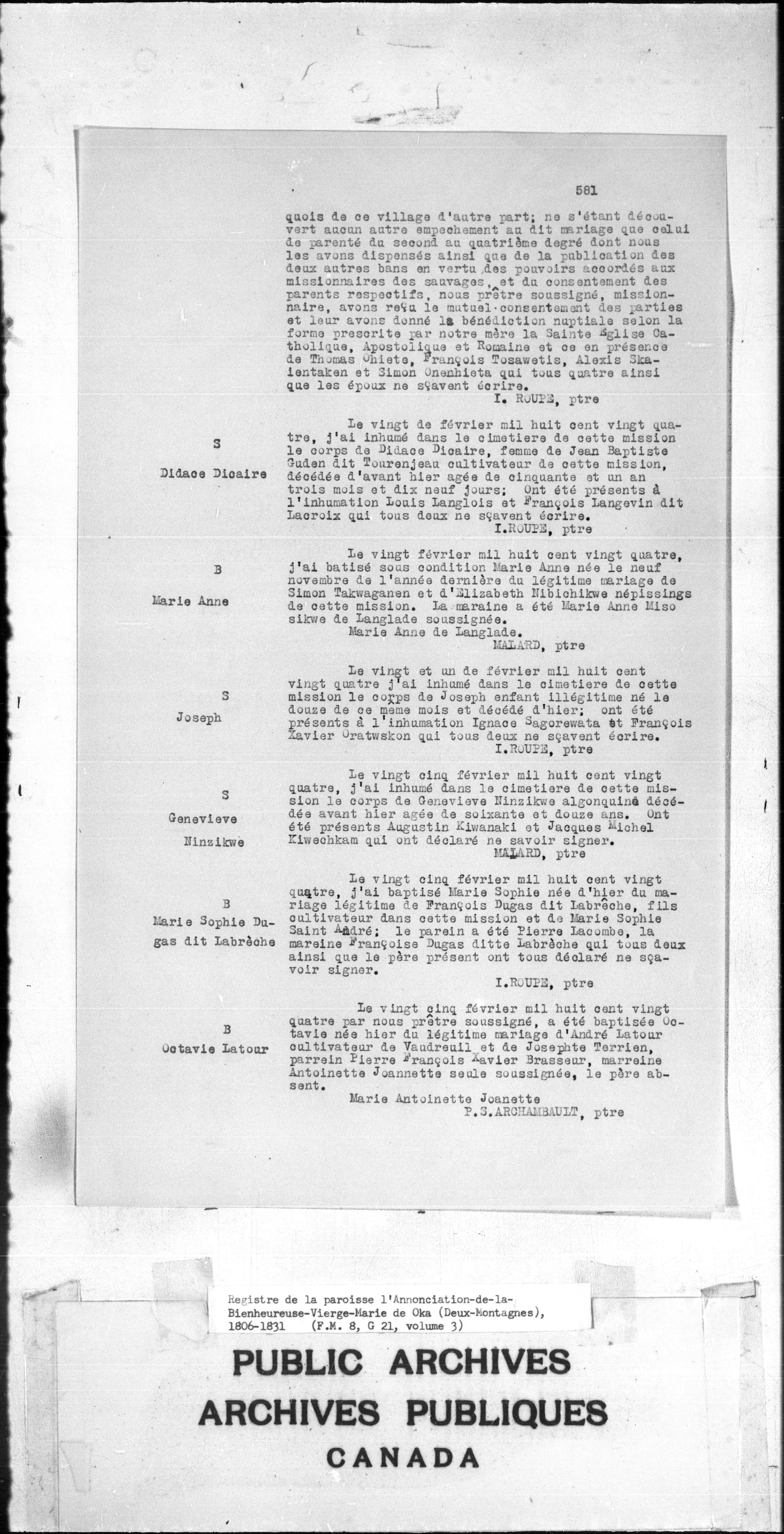 Cadieux transcription full page Image 48 showing Geneviève burial