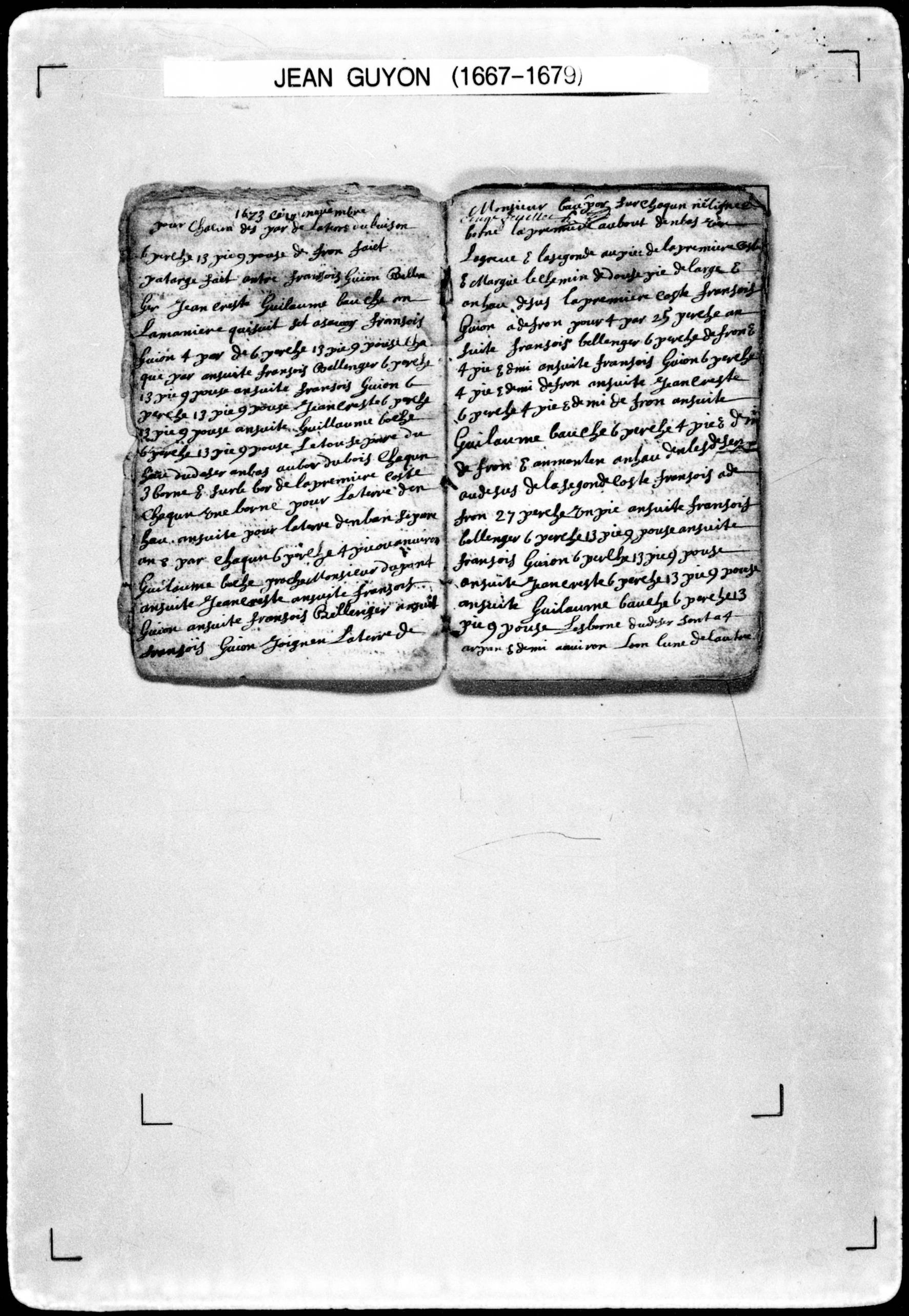 1673 surveyor's notebook of Jean Guyon — division of land in the Dubuisson fief