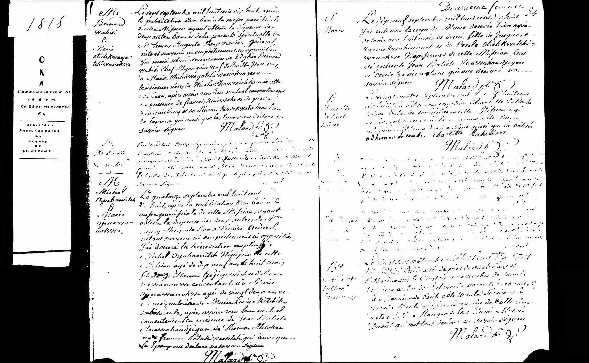 1818 Bernard Wabisi marriage register