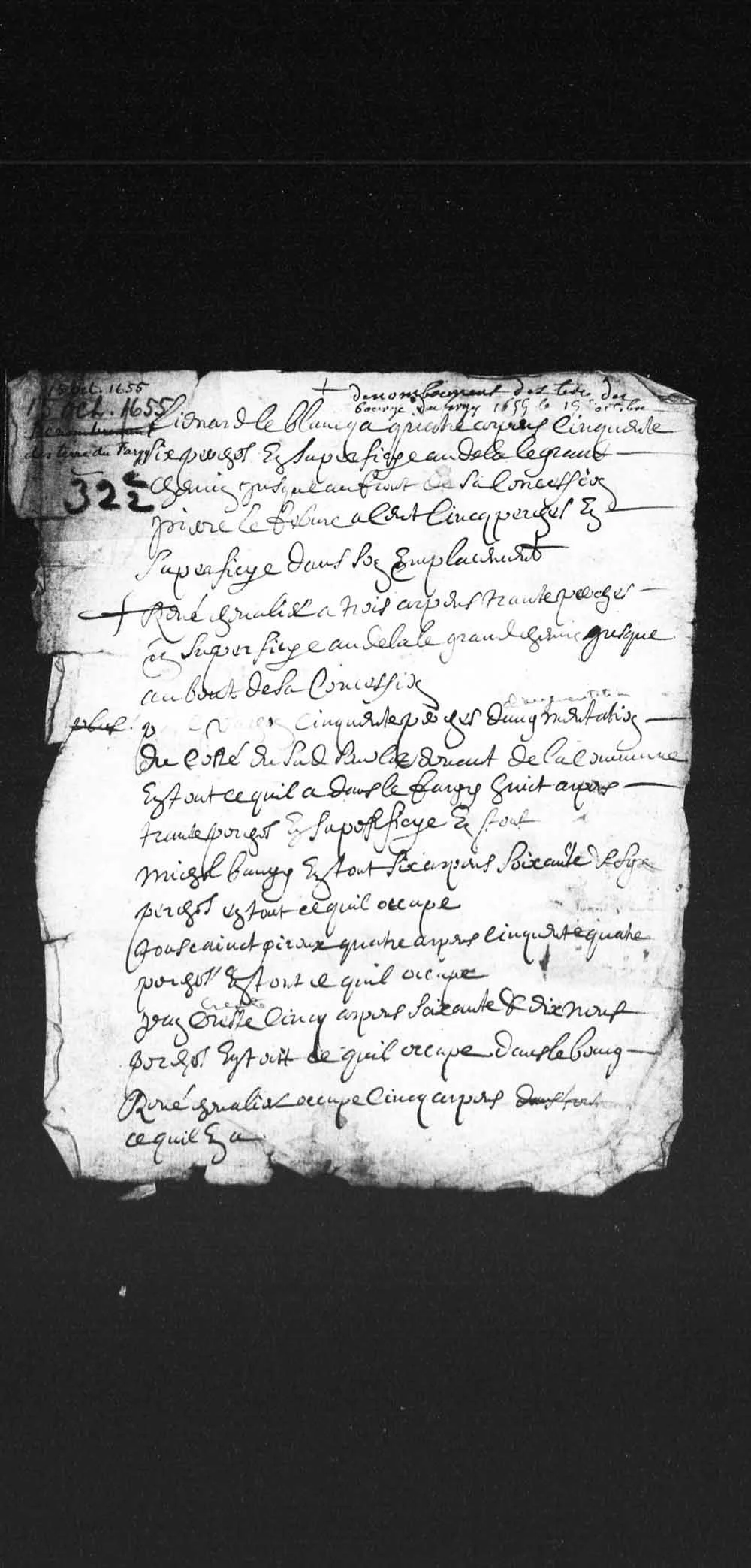 1655 dénombrement of bourg du Fargy, page 1 — listing Jean Crête, Paul Vachon, Toussaint Giroux and other inhabitants