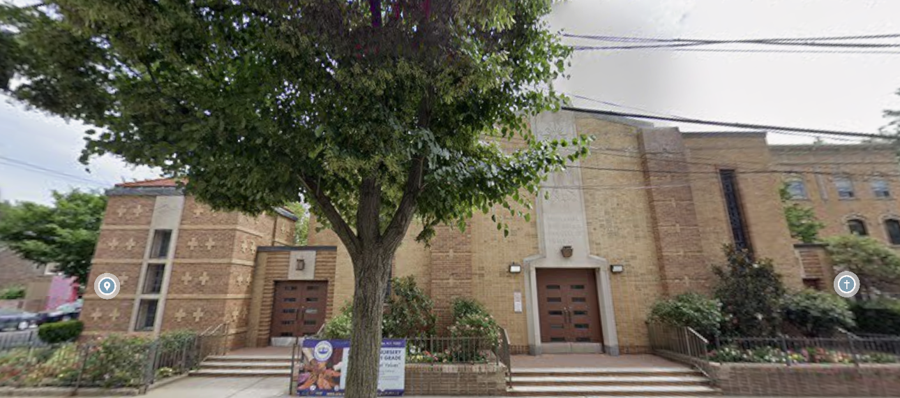 St. Gabriel's Church front facade with Art Deco relief