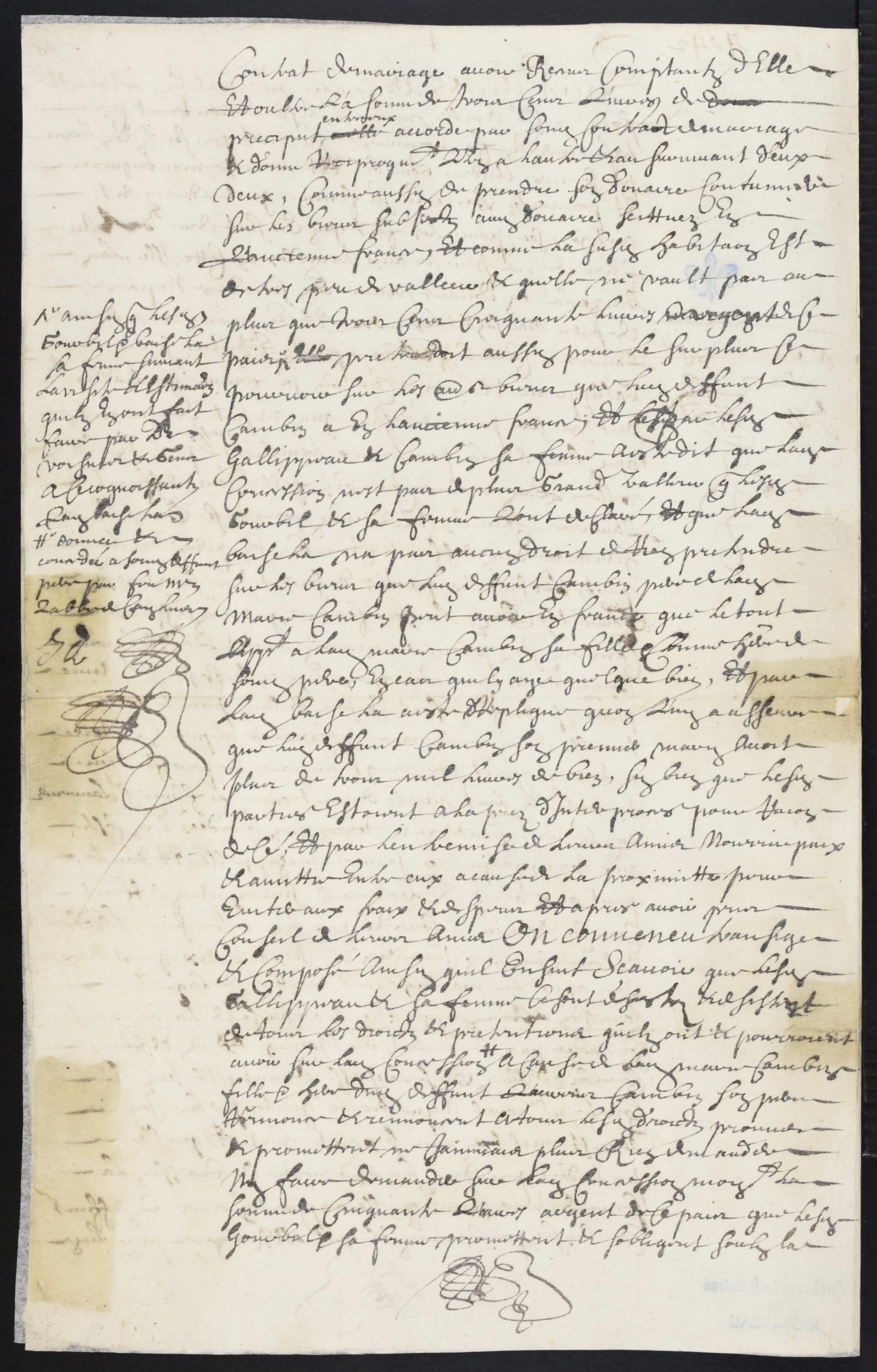 Accord of 28 September 1693, second page, with the préciput, dower and the disputed property in France
