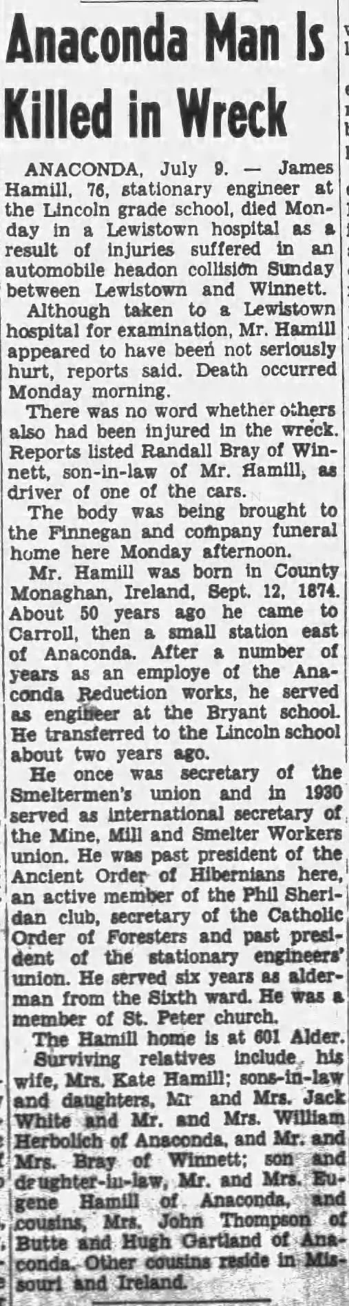 1951 Obituary James Hamill