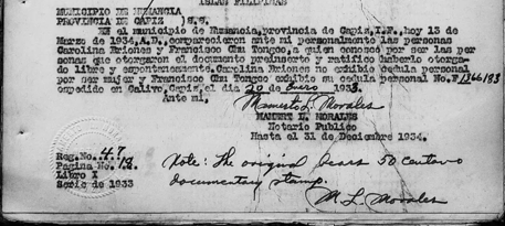 Mamerto Morales acting as notary public