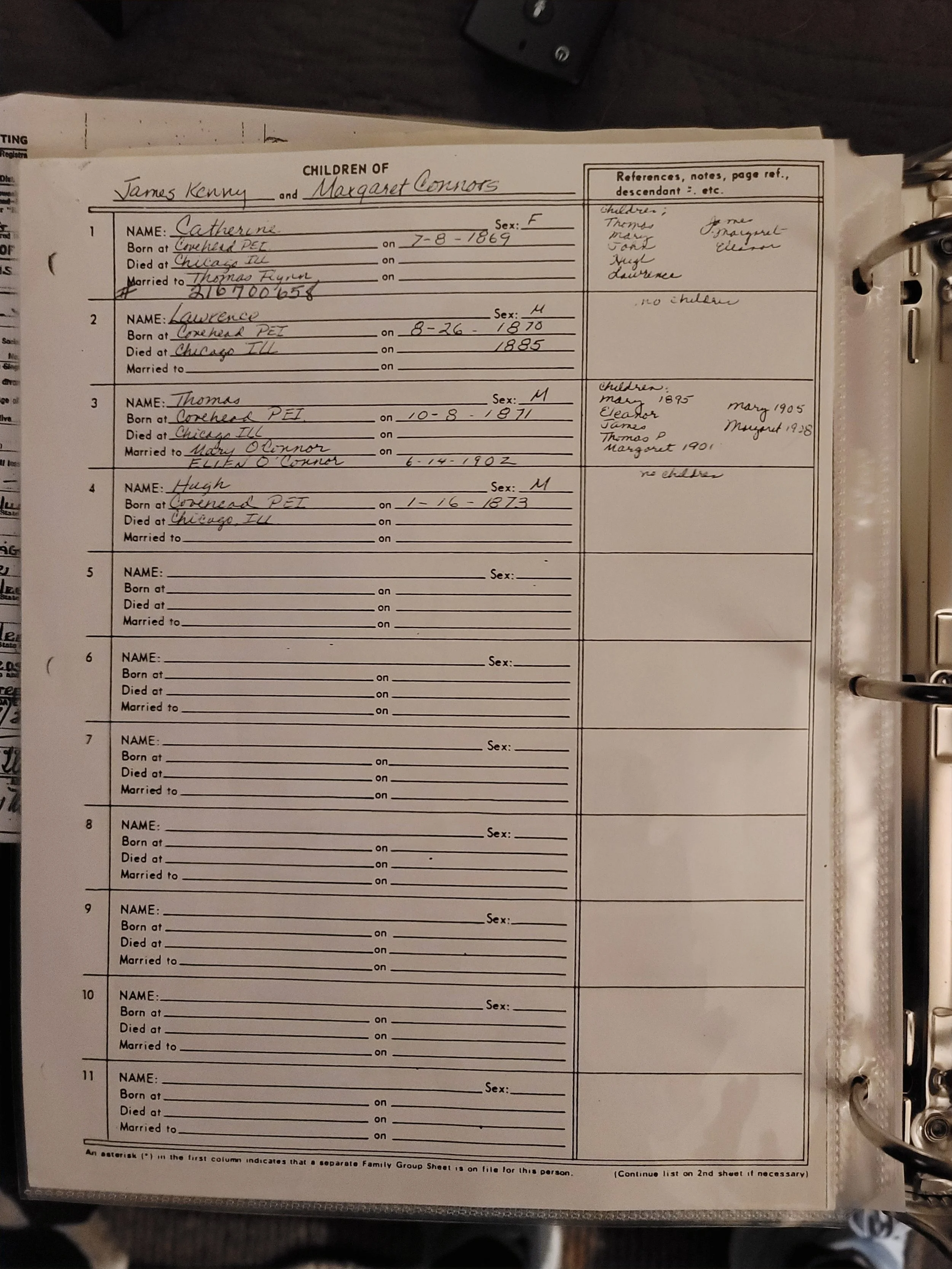 Family Group Sheet James Kenny page 2 - Children