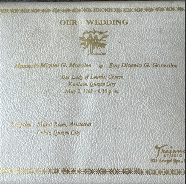 Wedding invitation for Mamerto Miguel and Eva Diosela, May 2, 1968