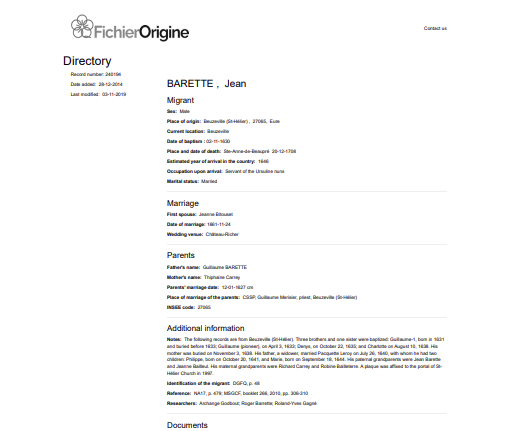 FichierOrigine record for Jean Barette
