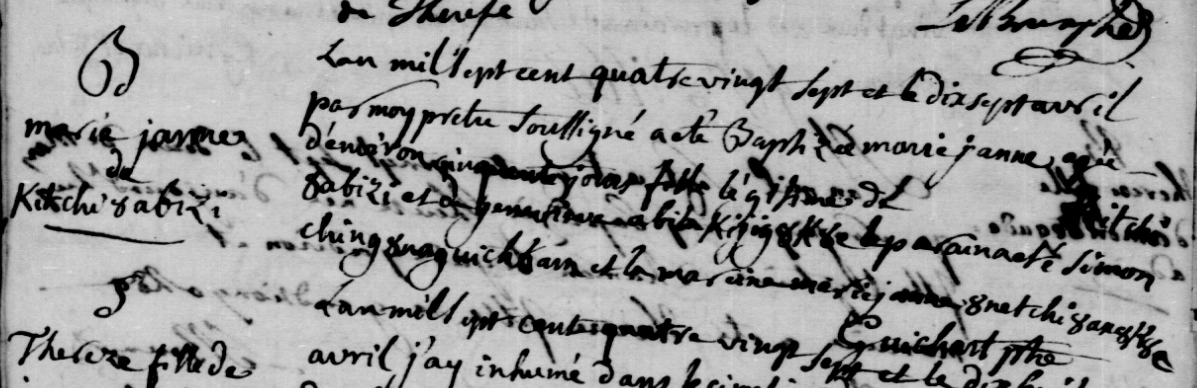 April 17 1787 original register detail — Marie Janne baptism, mother abita kijig8k8e