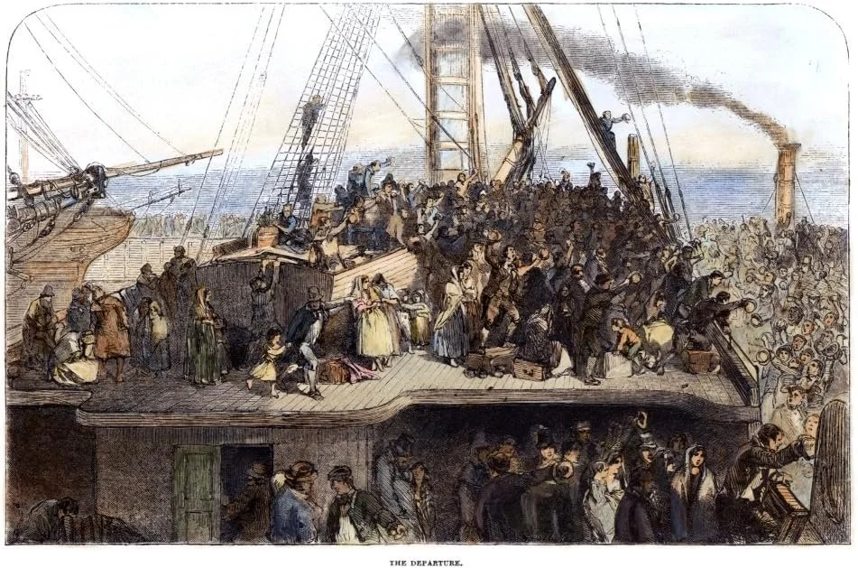 Emigrants boarding ships during the Irish Famine