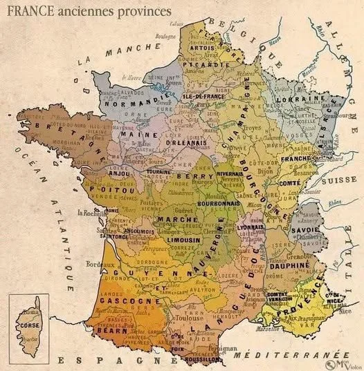 Map of France with Former Provinces