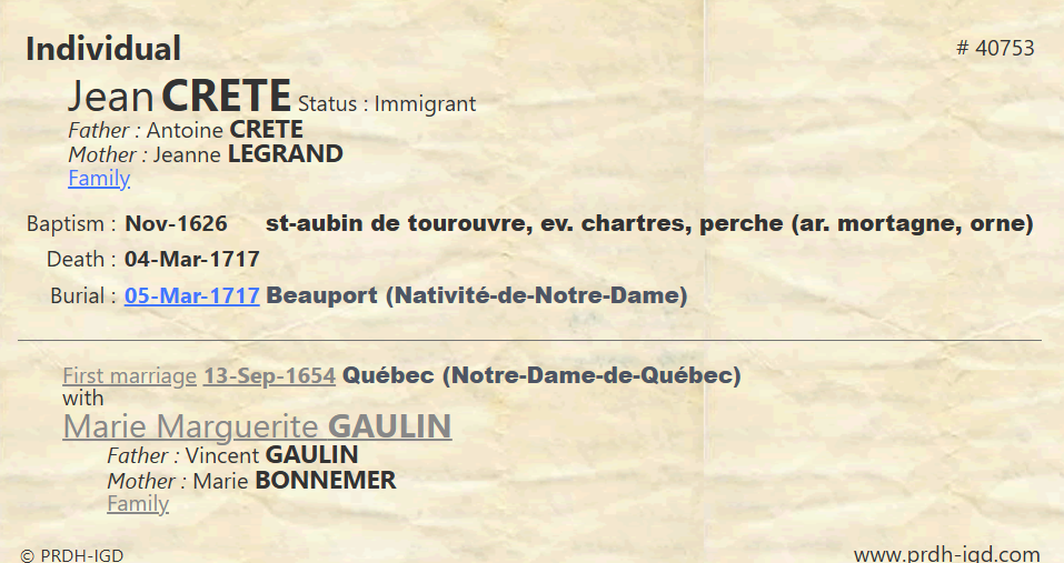 PRDH individual card Jean Crête