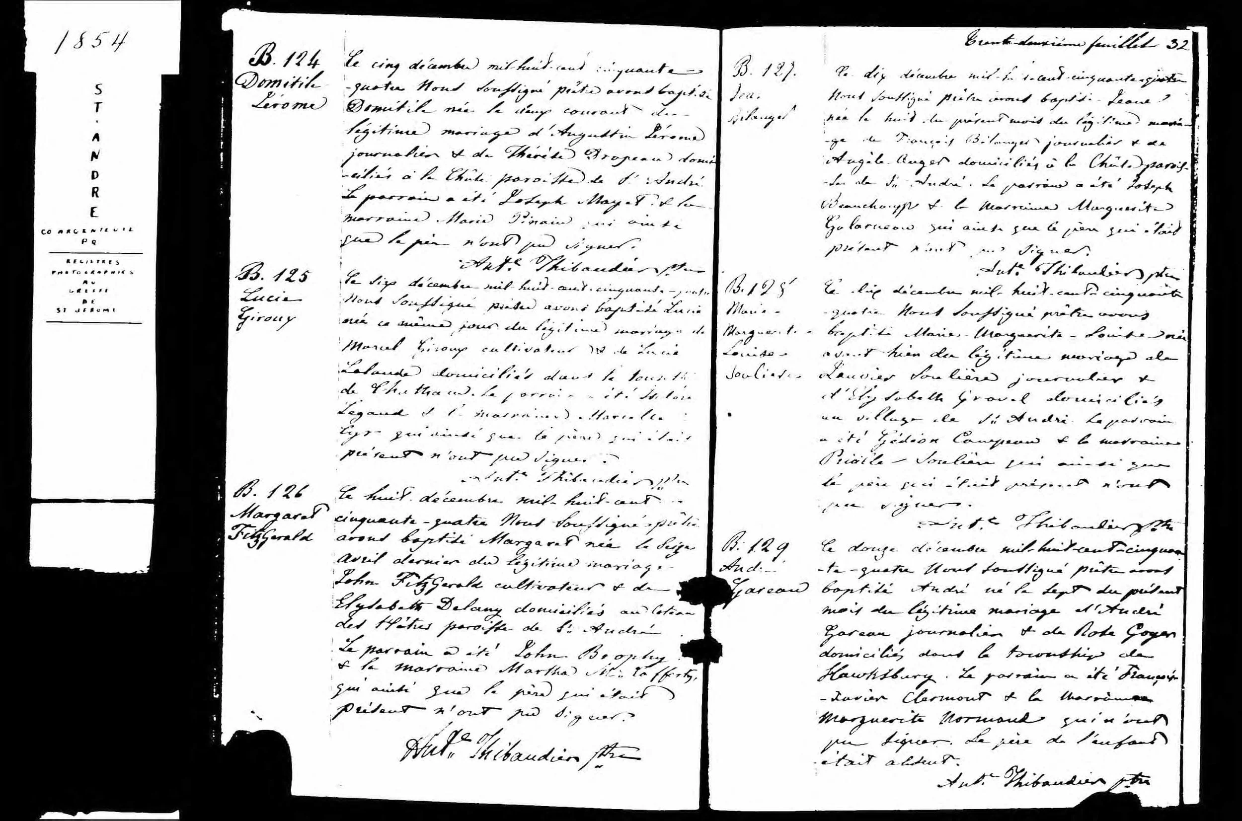 1854 Baptism of Marie Louise Soulière