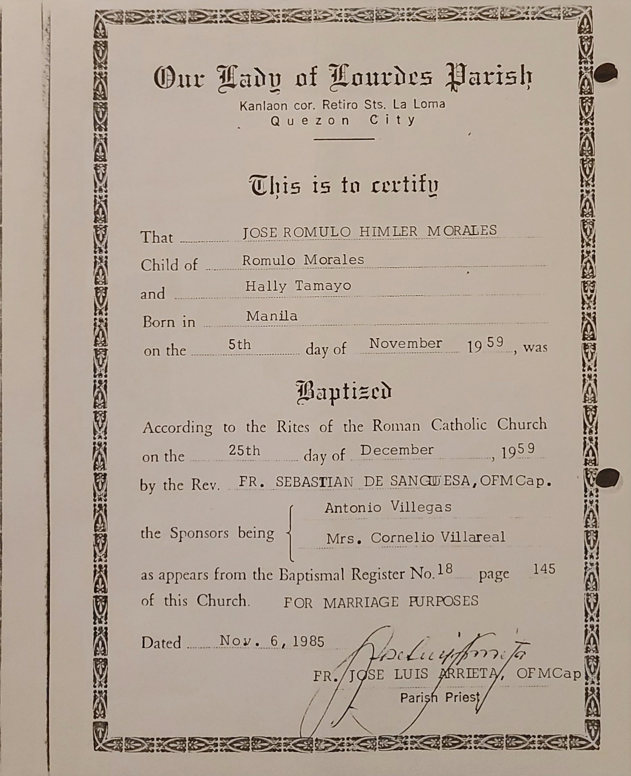 Baptismal Certificate