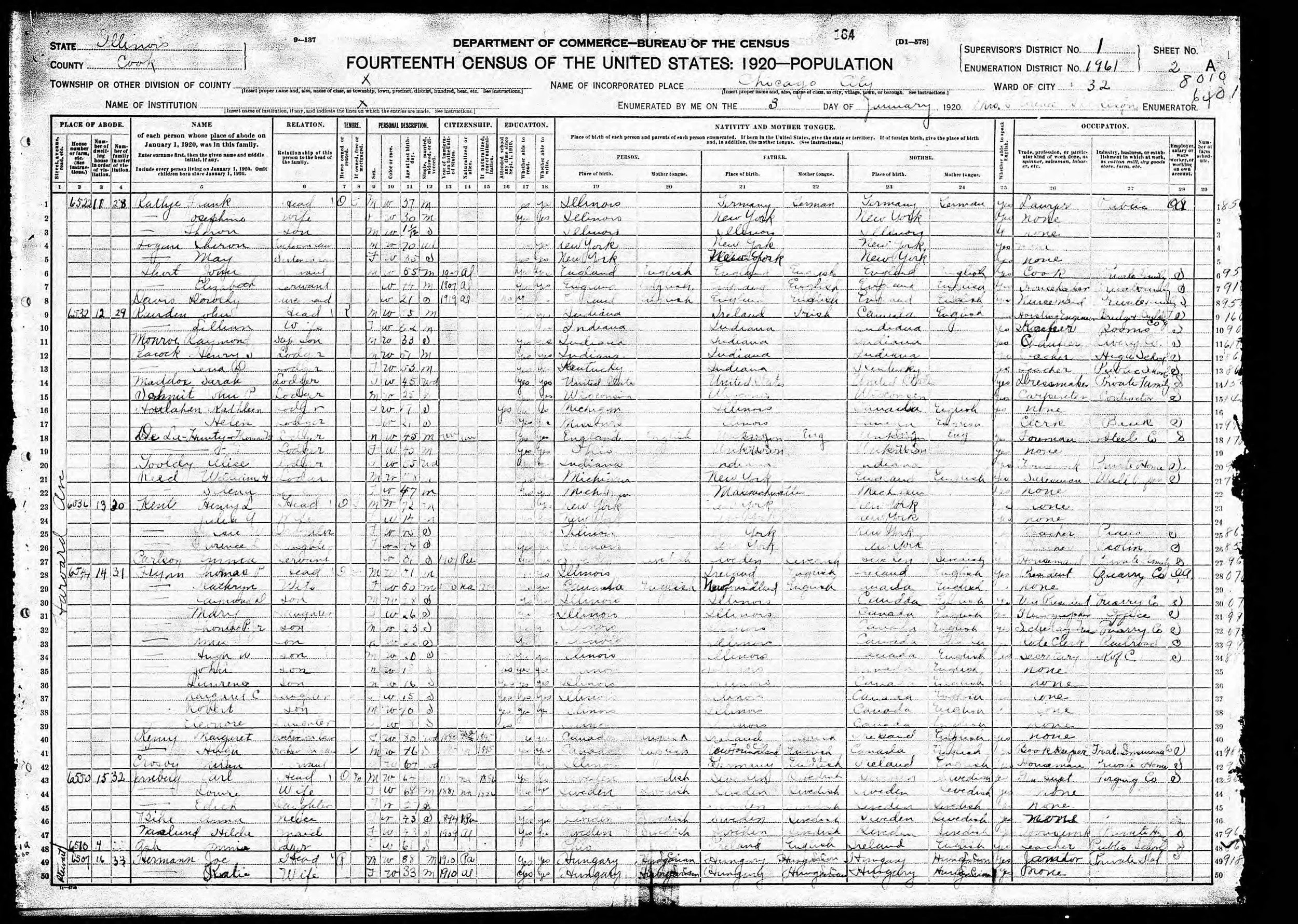 1920 Census, Harvard Avenue